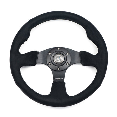 NRG Reinforced 320mm Race Steering Wheel - Black Spoke/Black Alcantara/Black Stitch