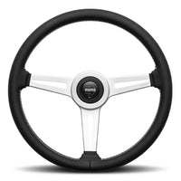 MOMO Retro Silver Spokes Black Leather 360mm Steering Wheel - 11102976111R