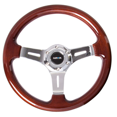 NRG Classic 330mm Wood Grain Steering Wheel - Chrome Spoke