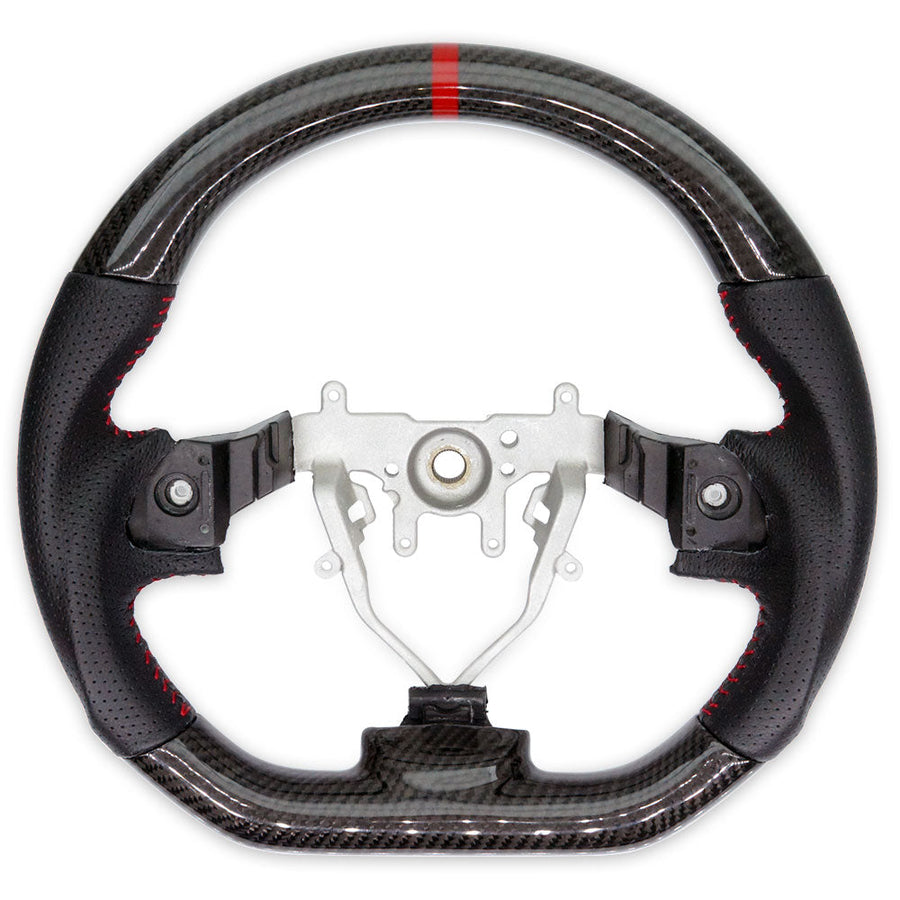 PSR D Shape Carbon Fibre + Leather Steering Wheel w/Red Stitching
