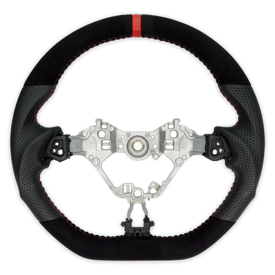 PSR D Shape Suede + Leather Steering Wheel w/Red Stitching