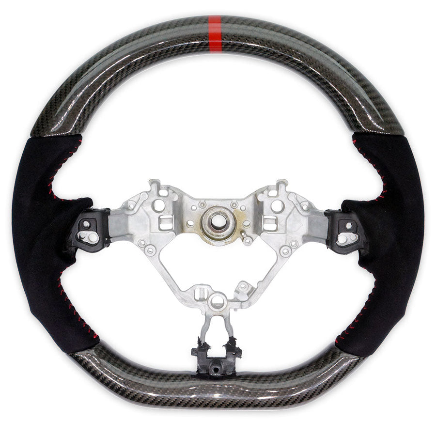 PSR D Shape Carbon Fibre + Leather Steering Wheel w/Red Stitching