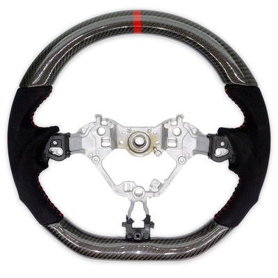 PSR D Shape Carbon Fibre + Leather Steering Wheel w/Red Stitching