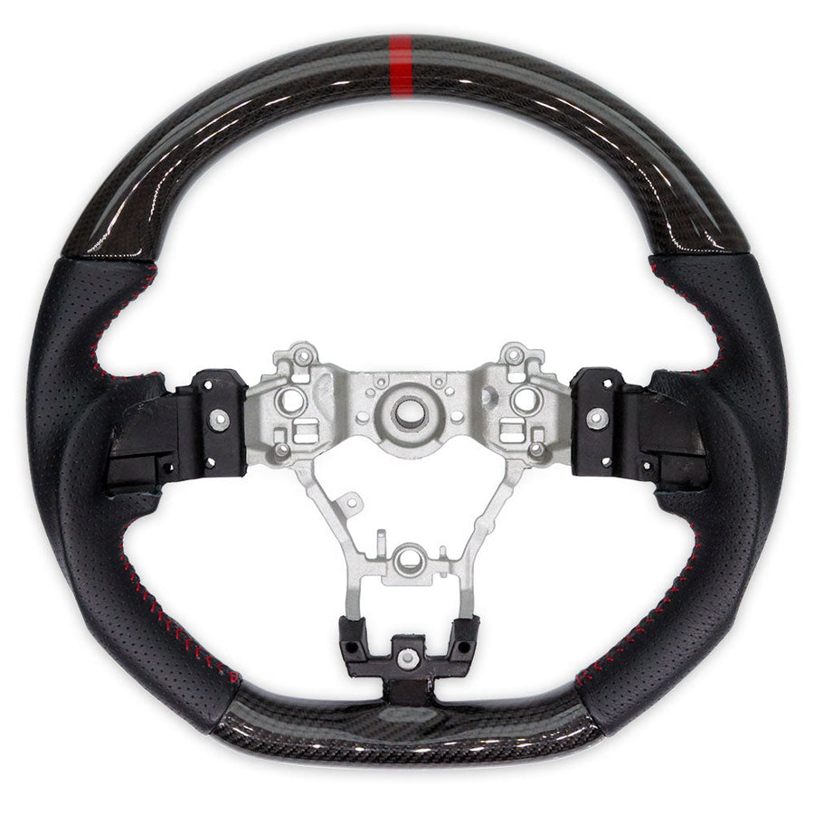 PSR D Shaped Carbon Fibre + Leather Steering Wheel w/Red Stitching