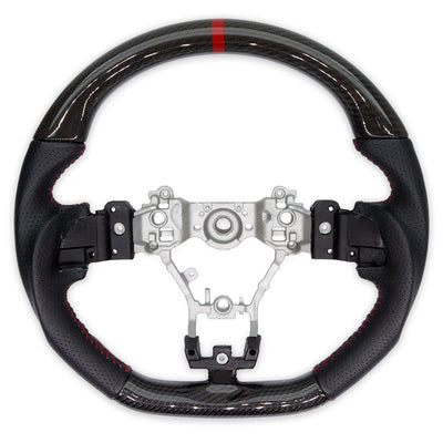 PSR D Shaped Carbon Fibre + Leather Steering Wheel w/Red Stitching