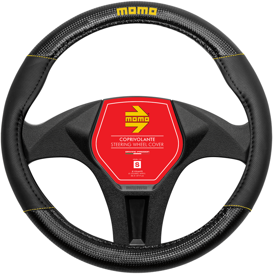 MOMO Carbon Steering Wheel Cover Black/Yellow (M)