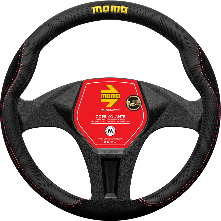 MOMO Comfort Microfibre Steering Wheel Cover Black/Red (M)