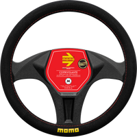 MOMO EASY Microfibre Steering Wheel Cover Black w/ Red Sitching (M)