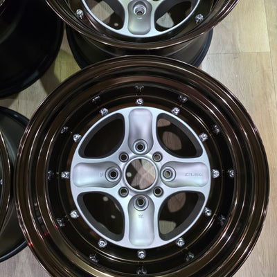 WORK WHEELS Equip 40 BRUT SILVER [BSL] CENTRE DISK, GLOSS BRONZE ANODIZED STEP RIM WITH CHROME RIVETS SET OF 4