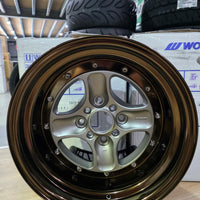 WORK WHEELS Equip 40 BRUT SILVER [BSL] CENTRE DISK, GLOSS BRONZE ANODIZED STEP RIM WITH CHROME RIVETS SET OF 4