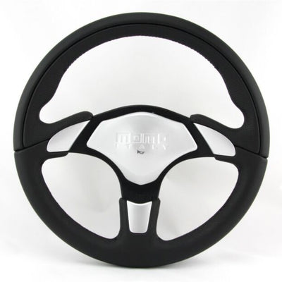 Momo X-Avion Black Leather 350mm Steering Wheel With Silver Horn Pad 18c