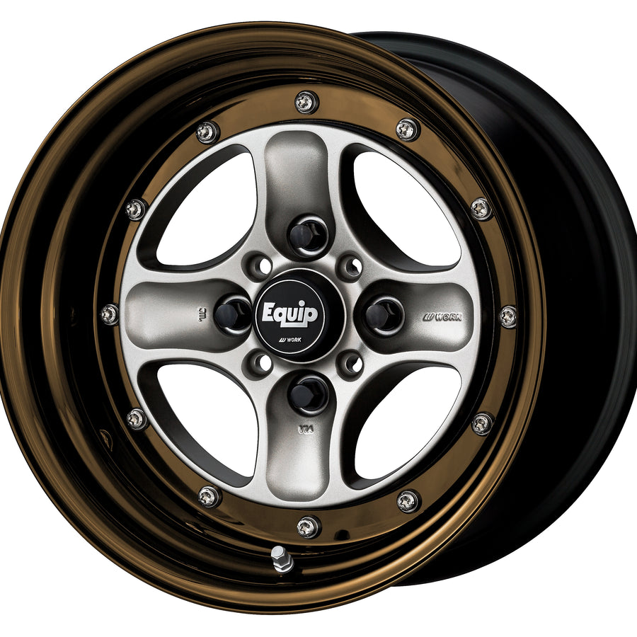 WORK WHEELS Equip 40 BRUT SILVER [BSL] CENTRE DISK, GLOSS BRONZE ANODIZED STEP RIM WITH CHROME RIVETS SET OF 4