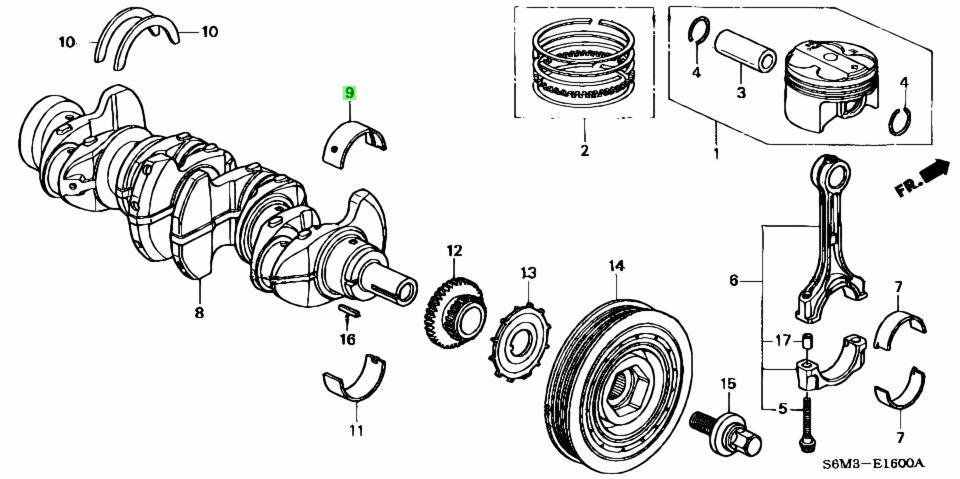 HONDA OEM MAIN BEARING A UPPER BLUE - CL7 DC5 EP3 FD2 FN2 13321-PNA-003