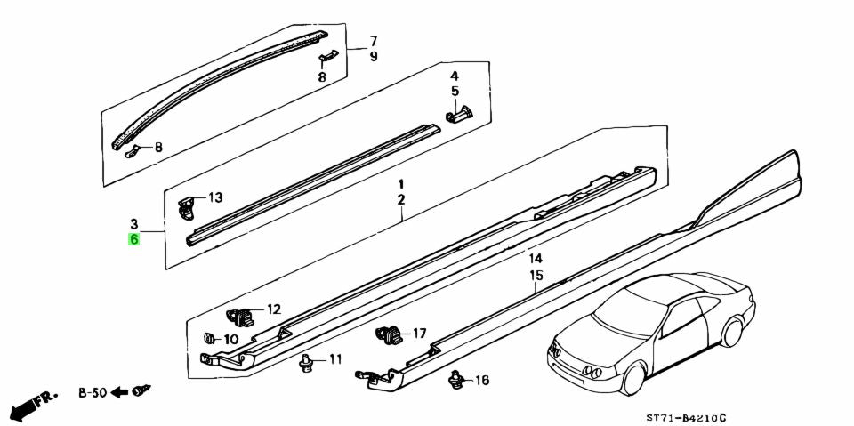 HONDA 94-01 DC2 INTEGRA DOOR WINDOW MOLDING ASSEMBLY LEFT SIDE 72450-ST7-003