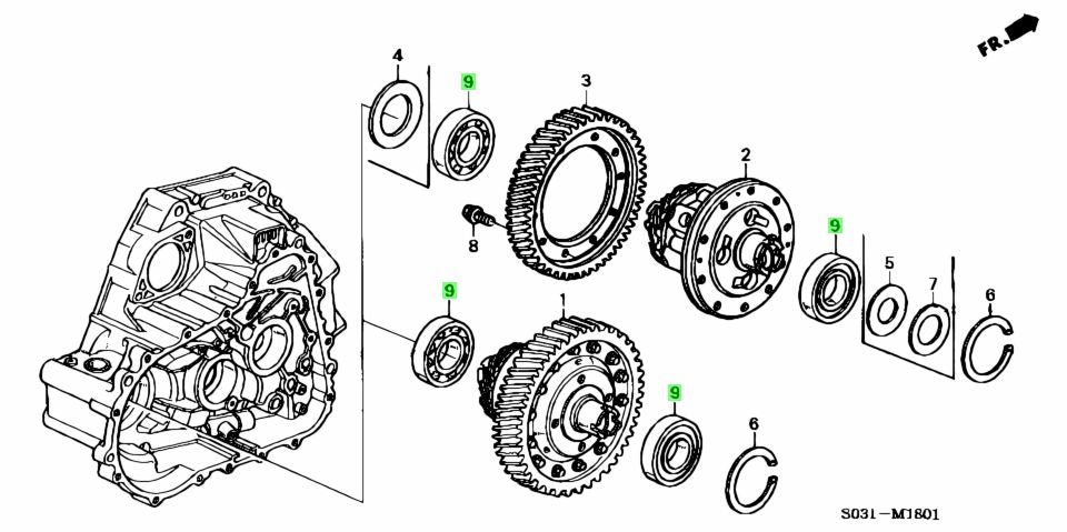 HONDA Genuine B SERIES B18 DIFFERENTIAL BEARING 91005-P80-E31