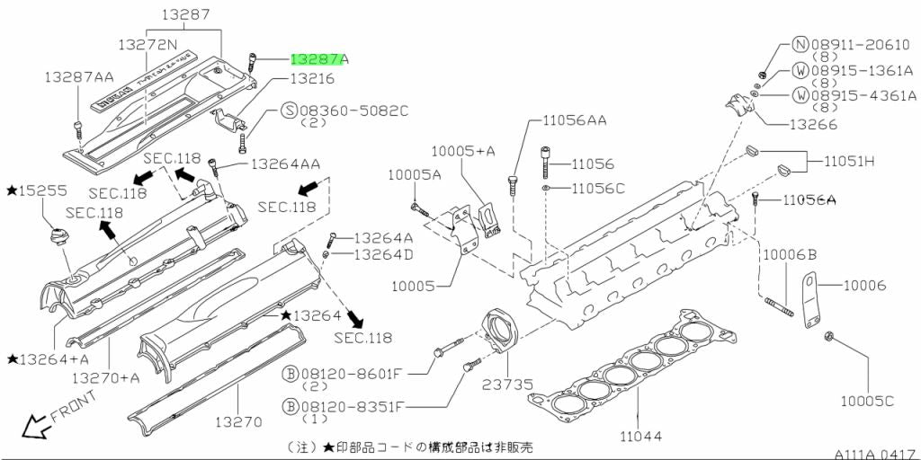 Nissan Genuine Coil Ornament Cover Rear Bolt (Short) Fits Nissan R32/R33/R34 GTR & C34 Stagea 260RS (RB26DETT) - 01131-00201