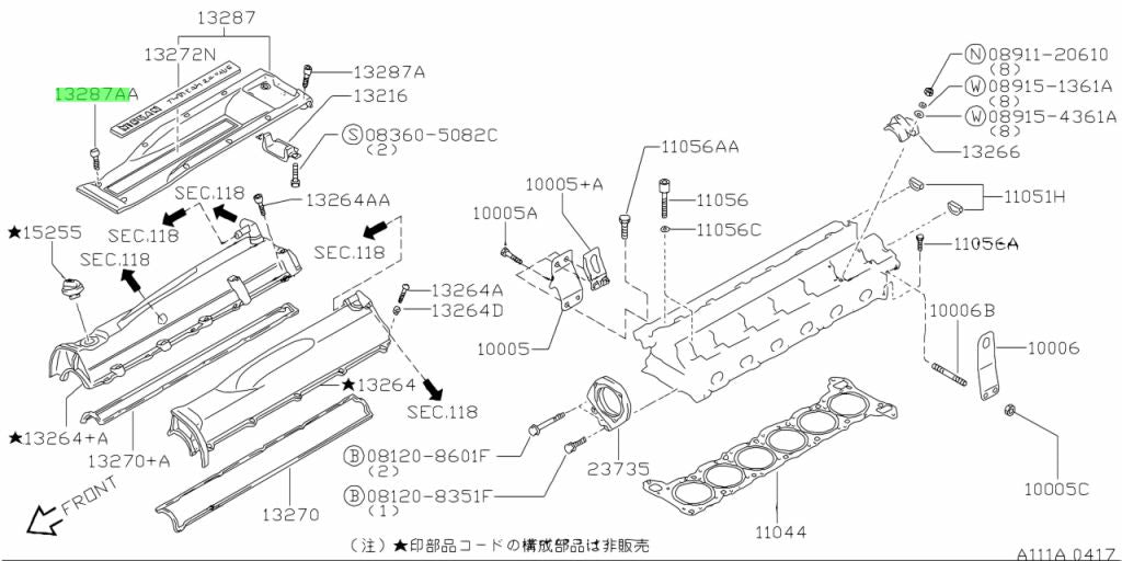 Nissan Genuine Coil Ornament Cover Front Bolt (Long) Fits Nissan R32/R33/R34 GTR & C34 Stagea 260RS (RB26DETT) - 01131-00381