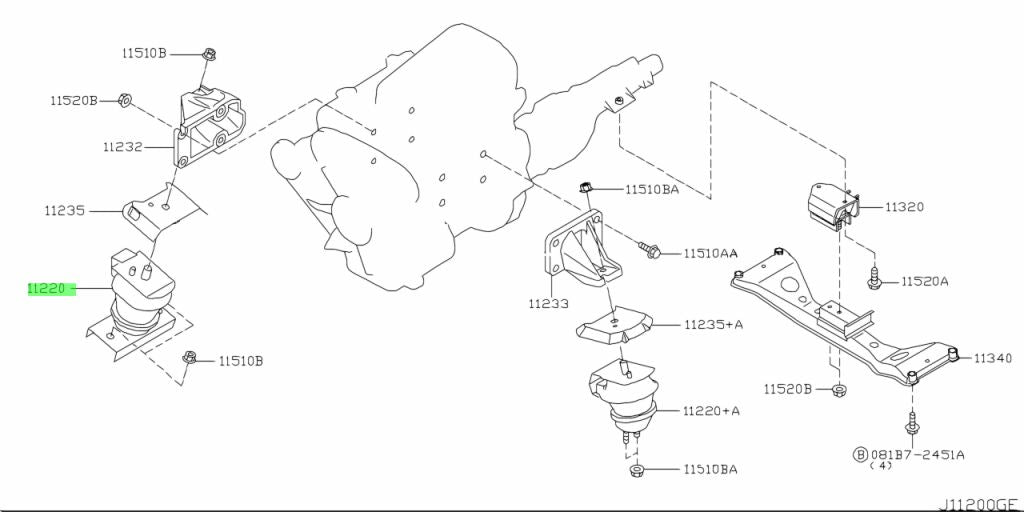 Nissan Genuine Engine Mount R/H Fits Nissan Elgrand E51 2WD/4WD (VQ25DE/VQ35DE) 11210-WL001