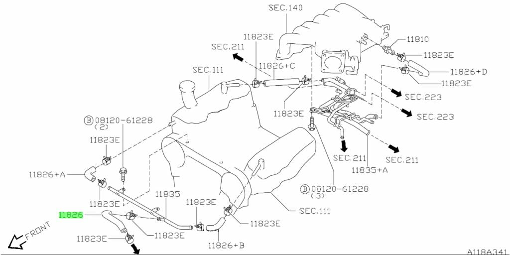 Nissan Genuine BLOW BY A HOSE 11826-4W002