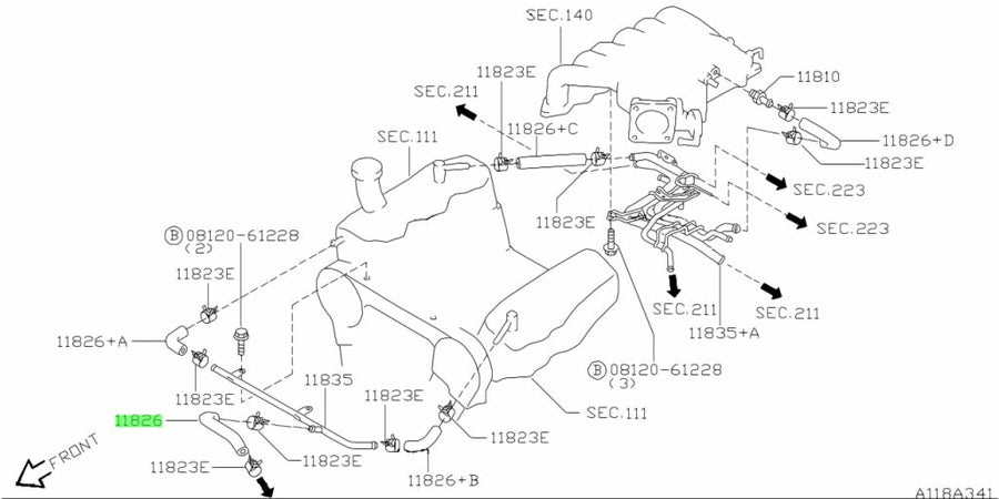 Nissan Genuine BLOW BY A HOSE 11826-4W002