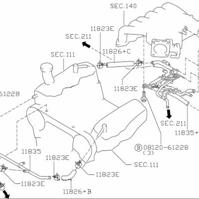 Nissan Genuine BLOW BY A HOSE 11826-4W002