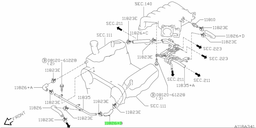 Nissan Genuine BLOW BY A HOSE VG33E VQ25DE VQ35DE 11826-4W005