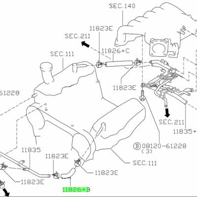 Nissan Genuine BLOW BY A HOSE VG33E VQ25DE VQ35DE 11826-4W005