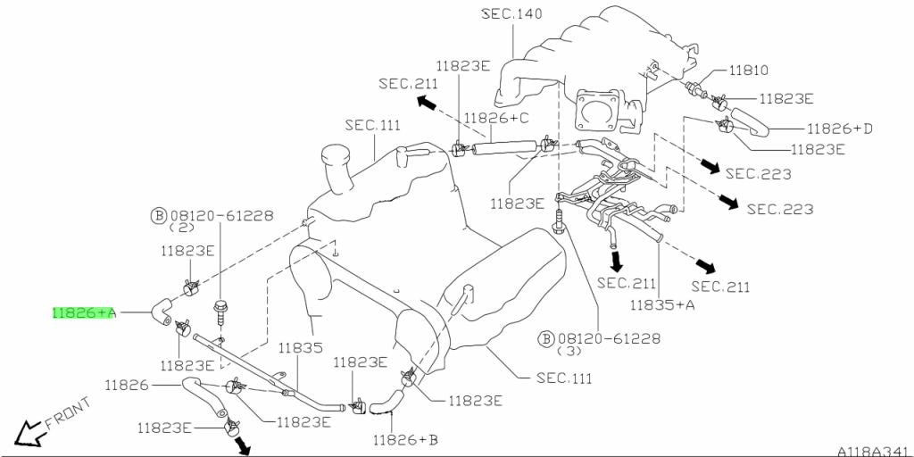 Nissan Genuine BLOW BY A HOSE - VG33E VQ25DE VQ35DE 11826-5W500