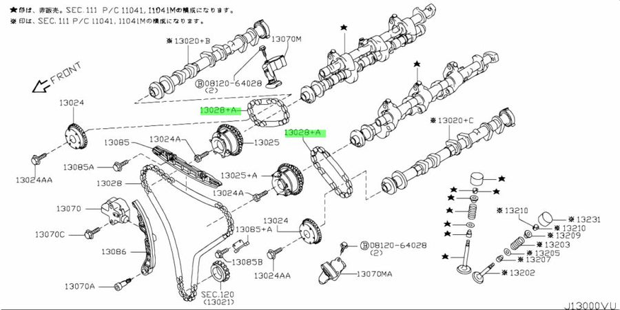 Nissan Genuine TIMING CAMSHAFT CHAIN - 13028-JK20B