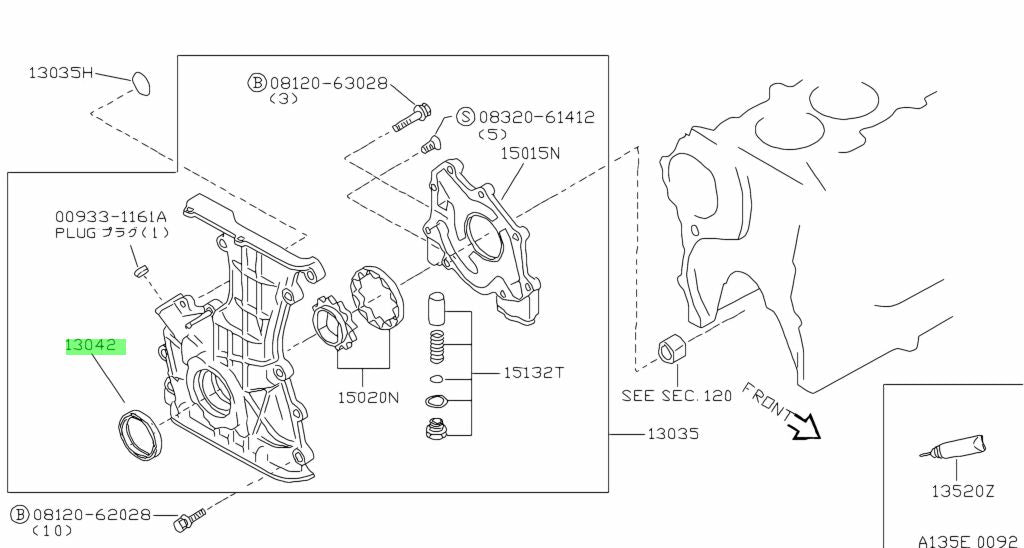Nissan Genuine OIL CRANKSHAFT FRONT SEAL 13510-53J10