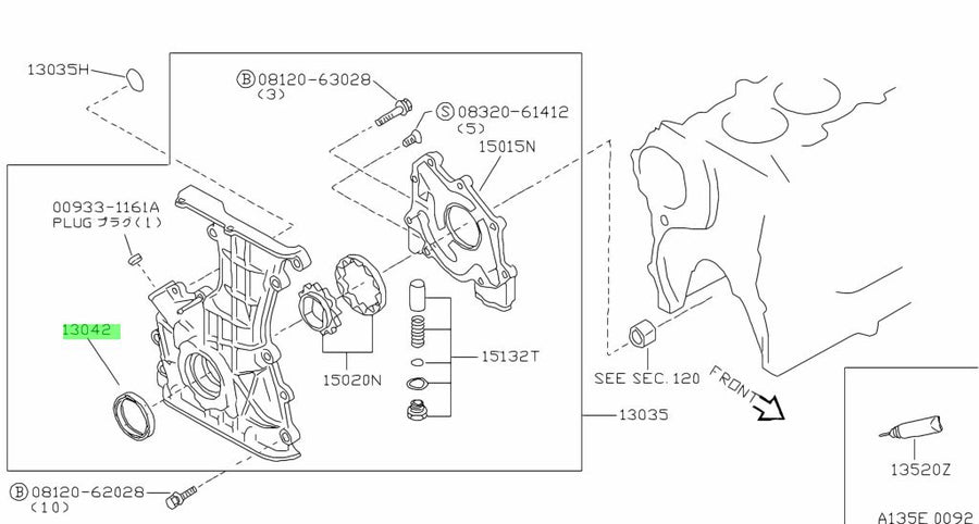 Nissan Genuine OIL CRANKSHAFT FRONT SEAL 13510-53J10