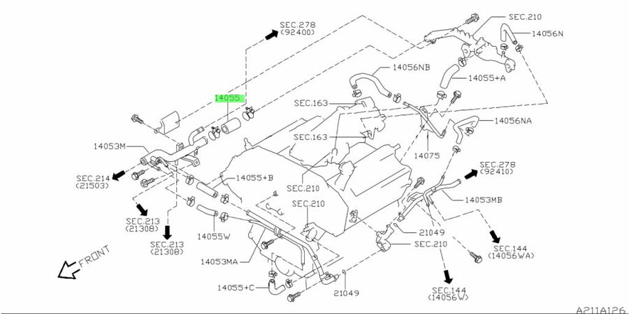 Nissan Genuine WATER HOSE VG33E VQ20DE VQ25DD VQ25DE VQ30DD VQ30DE VQ30DET VQ35DE 14055-4P100