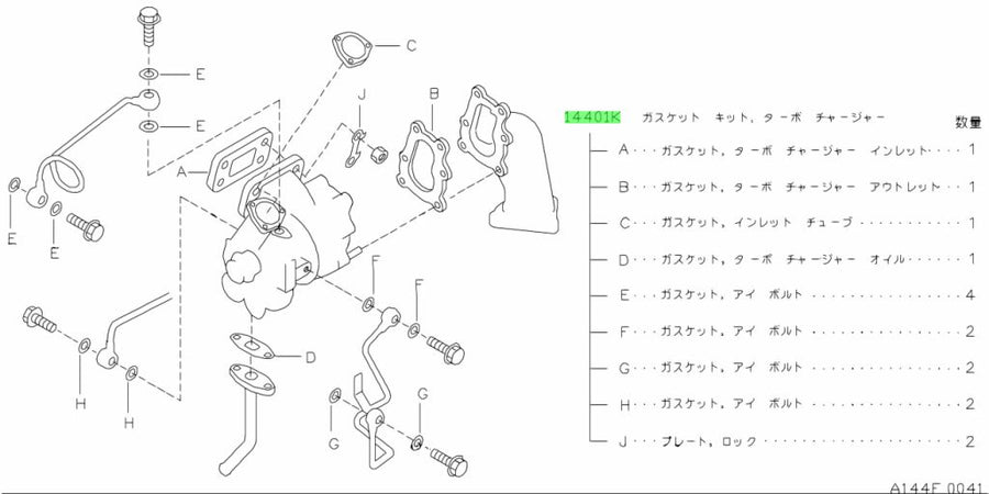 Nissan Genuine Turbocharger Gasket Kit Fits Nissan R32/R33/R34 Skyline, C34 Stagea, Y33/Y34 Ceric & Gloria (RB20DET/RB25DET) 14401-21U26