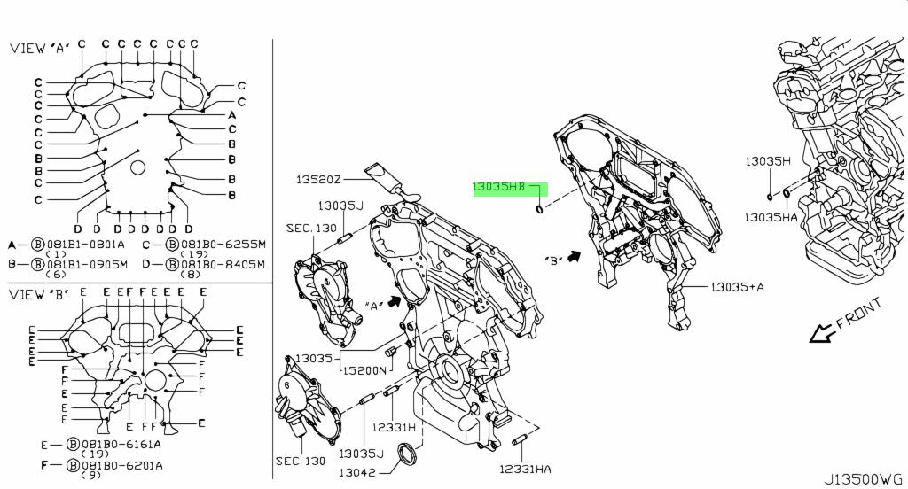 Nissan Genuine Front Timing Cover / Oil Gallery Cover O-Ring Fits Nissan V36 Skyline, Z33 350Z, Z34 370Z & R35 GTR (VQ35HR/VQ37HR/VR38DETT) 15066-JA10A