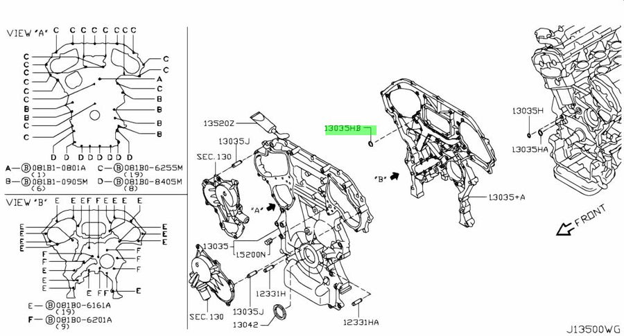 Nissan Genuine Front Timing Cover / Oil Gallery Cover O-Ring Fits Nissan V36 Skyline, Z33 350Z, Z34 370Z & R35 GTR (VQ35HR/VQ37HR/VR38DETT) 15066-JA10A