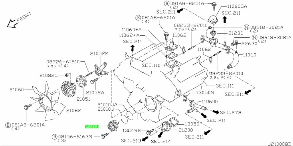 Nissan Genuine WATER PUMP ASSEMBLY 21010-31U85