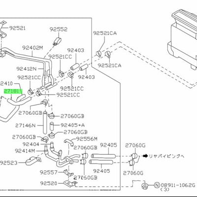 Nissan Genuine FRONT HEATER HOSE Nissan Elgrand VQ25DE VQ35DE 92401-WL000
