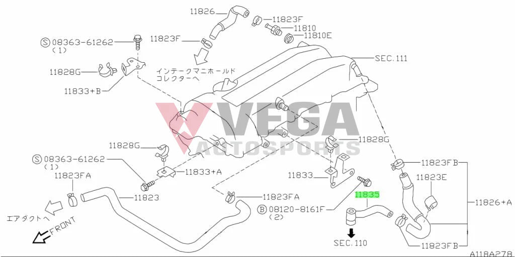 NISSAN Genuine S14 S15 Blow By Pipe Assembly 11835‑65F0A