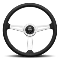 MOMO Retro Silver Spokes Black Leather 360mm Steering Wheel - 11102976111R