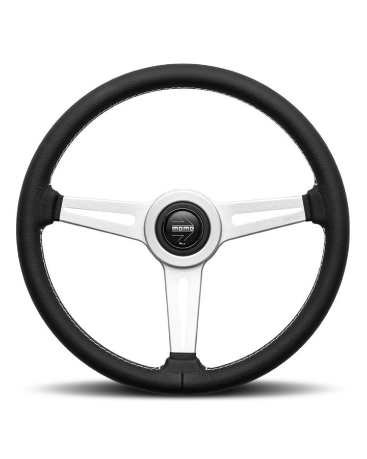 MOMO Retro Silver Spokes Black Leather 360mm Steering Wheel - 11102976111R
