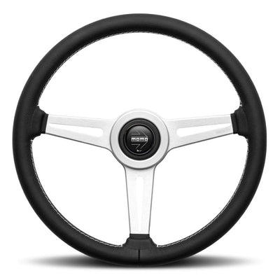 MOMO Retro Silver Spokes Black Leather 360mm Steering Wheel - 11102976111R