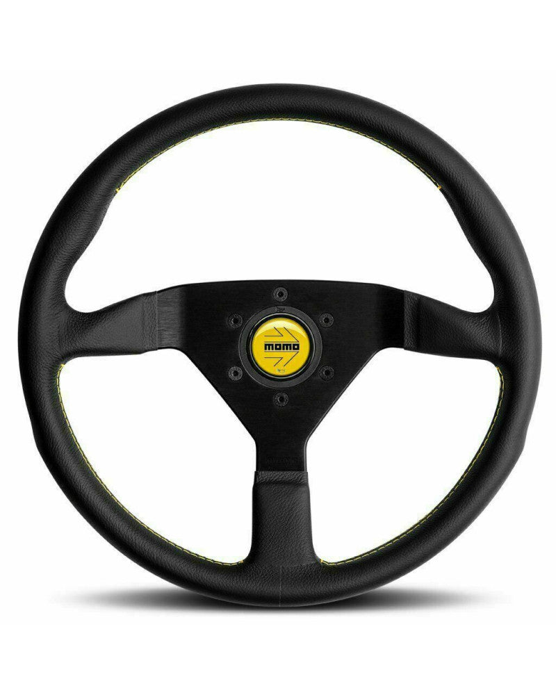 MOMO Montecarlo Black Leather With Yellow Stitching 350mm Steering Wheel - 11111785BKYER