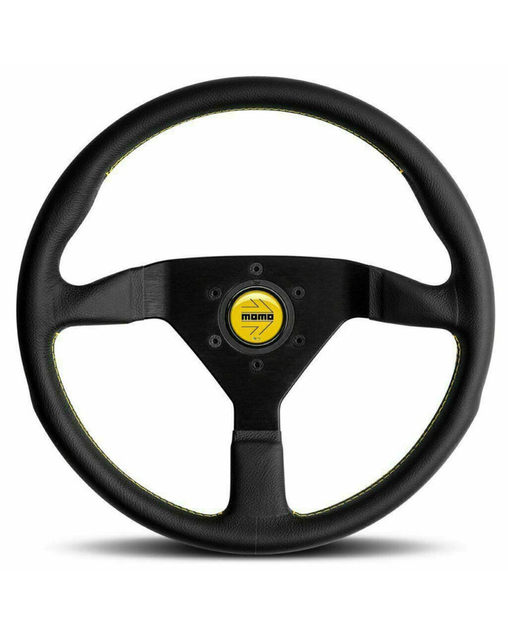 MOMO Montecarlo Black Leather With Yellow Stitching 350mm Steering Wheel - 11111785BKYER
