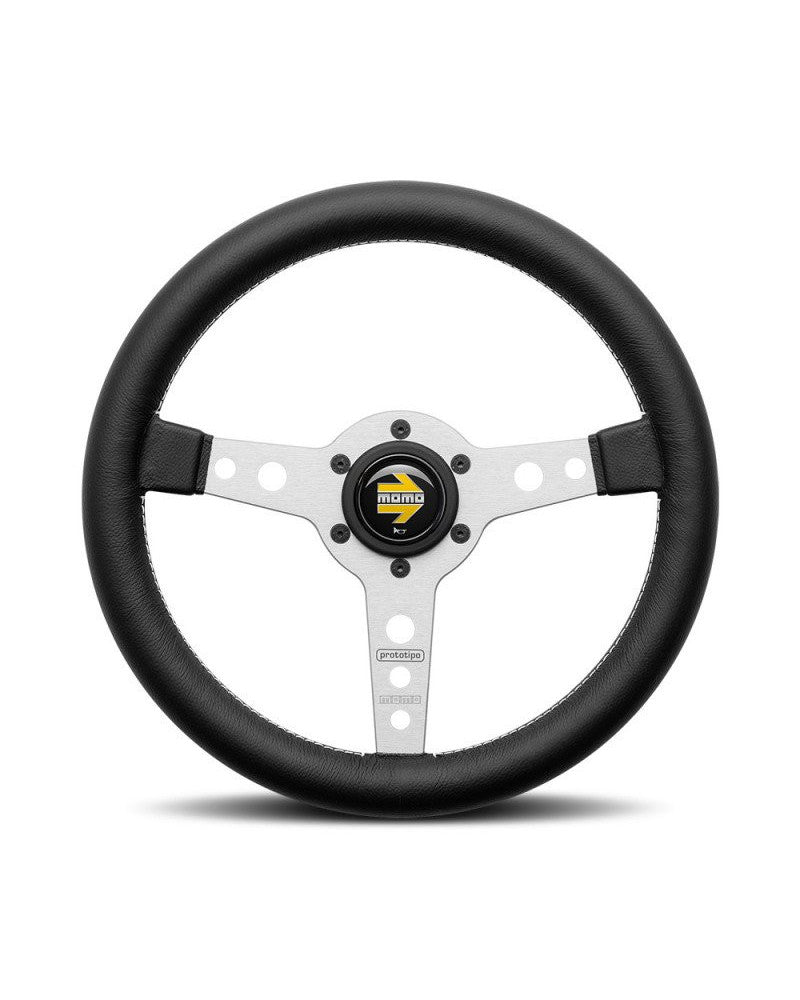 MOMO Prototipo Silver Spokes Black Leather 320mm Steering Wheel - VPRO320SILBR