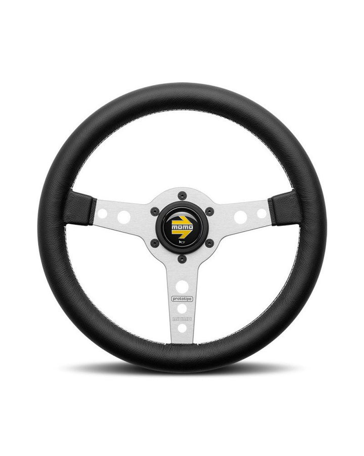 MOMO Prototipo Silver Spokes Black Leather 320mm Steering Wheel - VPRO320SILBR
