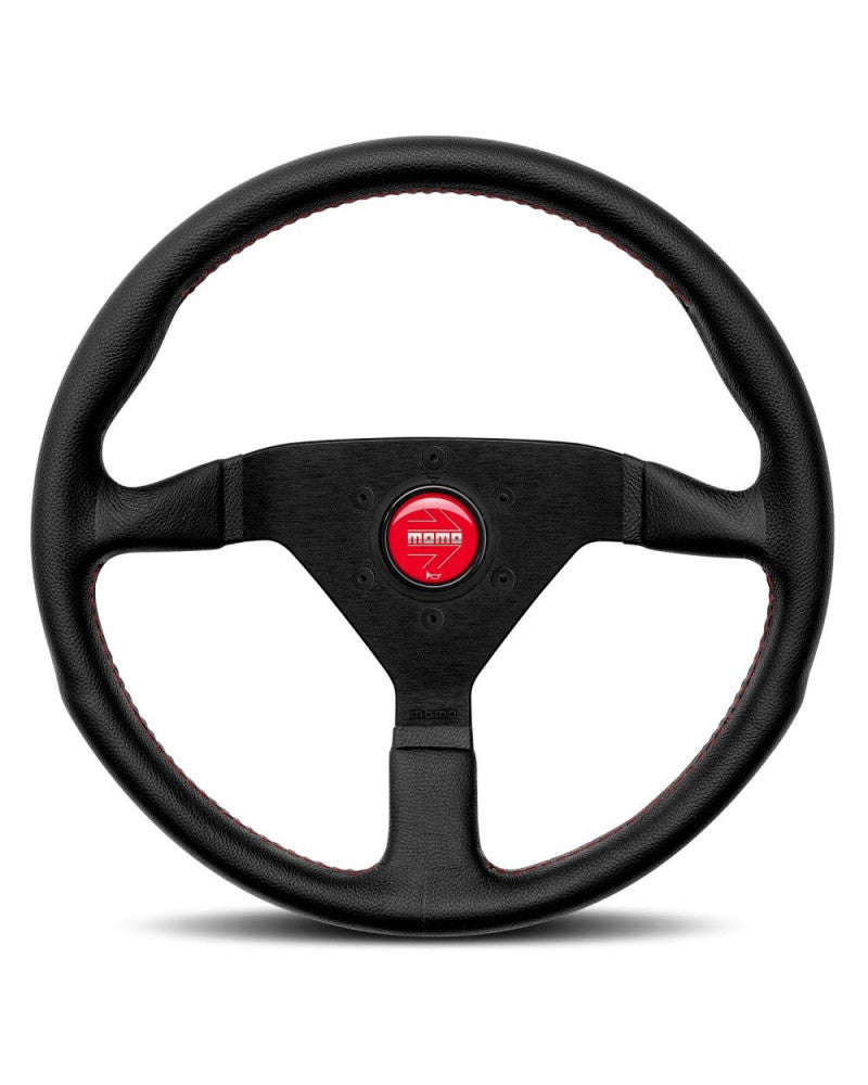 MOMO Montecarlo Black Leather With Red Stitching 350mm Steering Wheel - 11111785BKRER