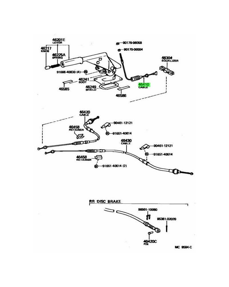 TOYOTA OEM PARKING BRAKE CABLE ASSY NO.1 - 46410-12140