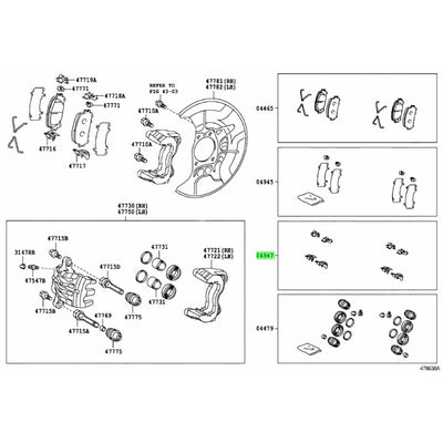 TOYOTA OEM ANH20/GGH20/AGH30/ACR30/GSR50/ACR50 Front brake fitting kit 04947-28070