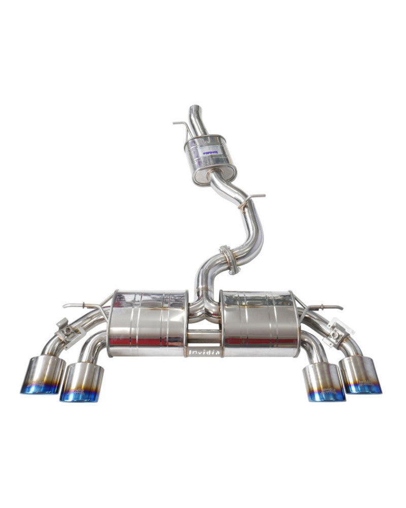 Invidia R400 Valved Turbo Back Exhaust w/Oval Tips - Rolled Titanium Blue Tips VW Golf R Mk7