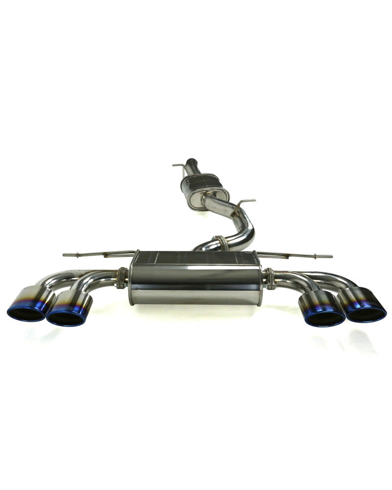 Invidia Q300 Non-Valved Turbo Back Exhaust w/Oval Tips - Rolled Titanium Blue Tips VW Golf R Mk7